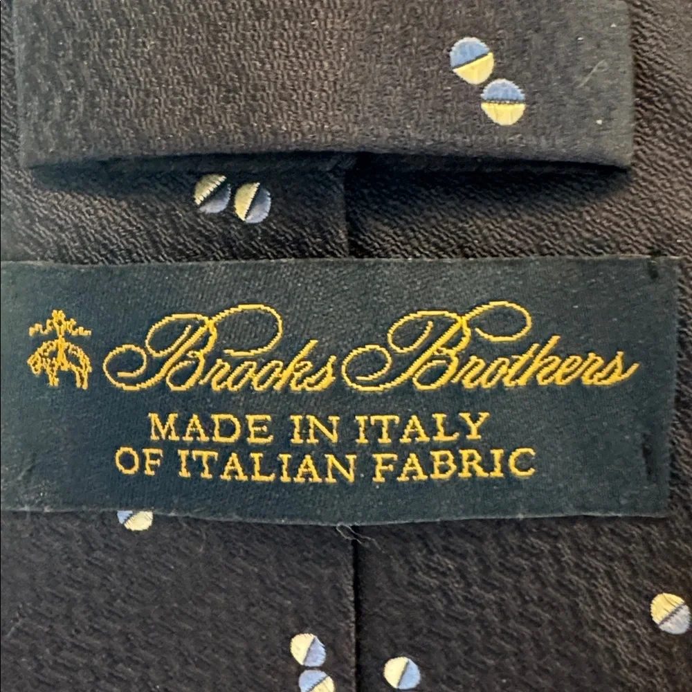 Brooks Brothers Navy Necktie with Design 100% Silk Tie with Balls